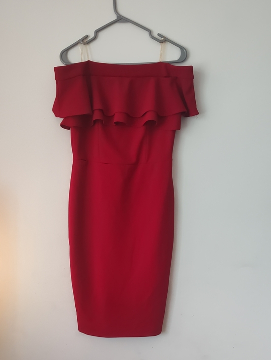 le chateau Dresses & Skirts - le chateau Red Off The Shoulder Ruffle Bodycon Midi Dress
